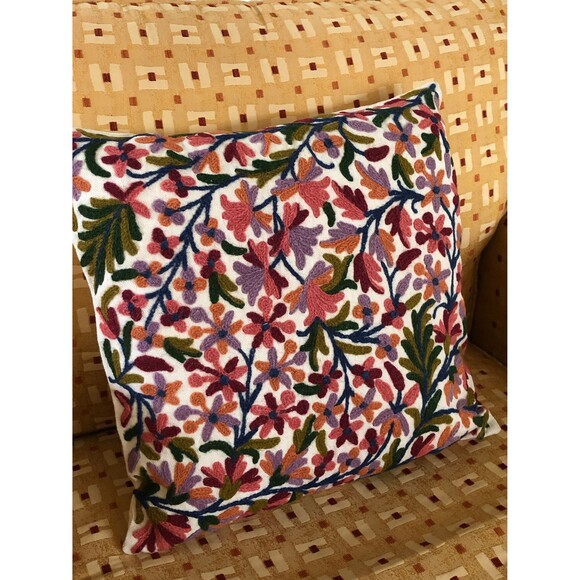 Kashmiri Hand-Embroidered (Crewel) Decorative Pillow/Cushion1 - Picture 1 of 3